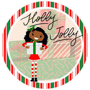 Holly Jolly tan elf wreath sign
