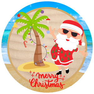 Merry Christmas beach Santa wreath sign