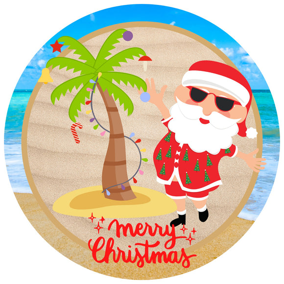Merry Christmas beach Santa wreath sign