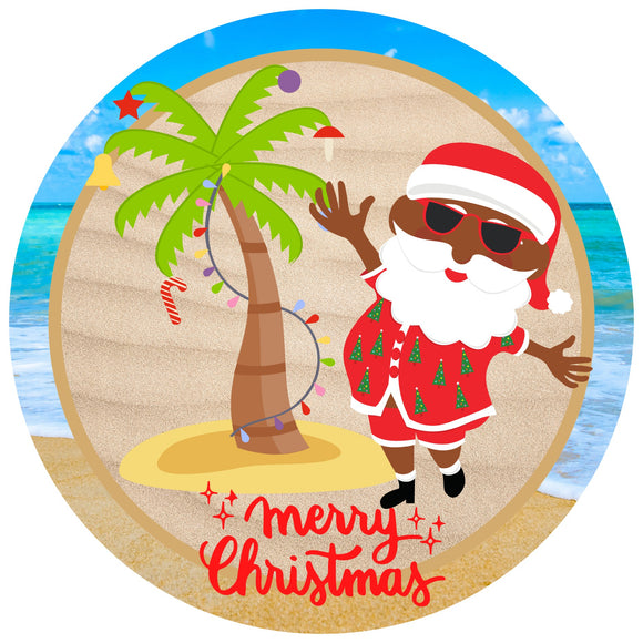 Merry Christmas beach tan Santa wreath sign