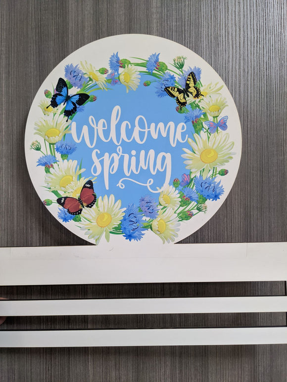 Welcome Spring Flowers Printed Wreath Rail