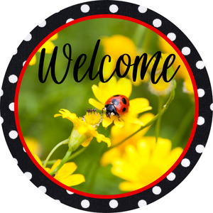 Welcome ladybug round, Wreath Sign