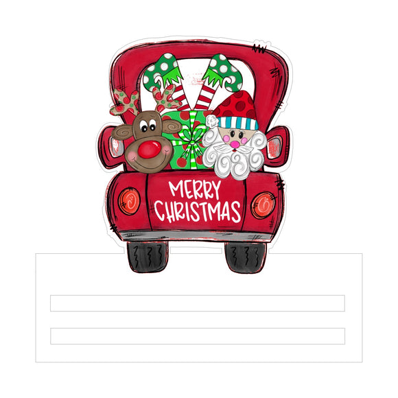 Christmas Santa Truck Printed Wreath Rail- Teal or Red