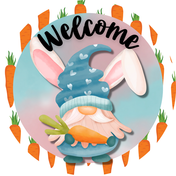 Welcome gnome bunny carrots round, Wreath Rail, Wreath Base