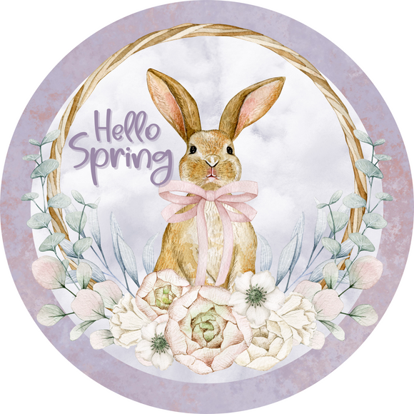Hello Spring bunny purple round, Wreath Rail, Wreath Base
