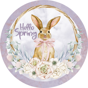 Hello Spring bunny purple round, Wreath Sign