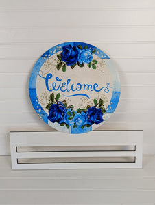 Welcome Blue Floral printed wreath rail