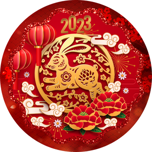 Happy Chinese New Year round, Wreath Sign