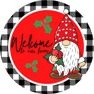Gnome holly welcome wreath sign
