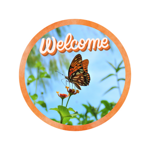 Welcome butterfly orange round, Wreath Sign