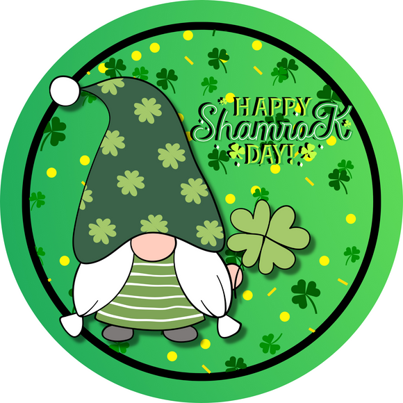Happy Shamrock Day gnome round, Wreath Sign