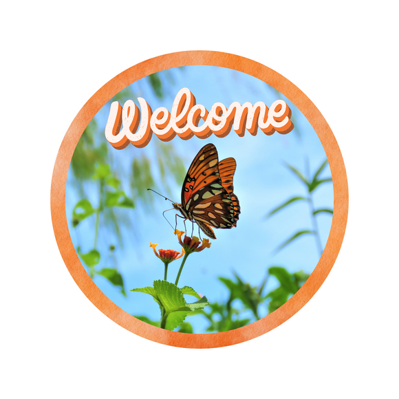 Welcome butterfly orange round, Wreath Rail, Wreath Base
