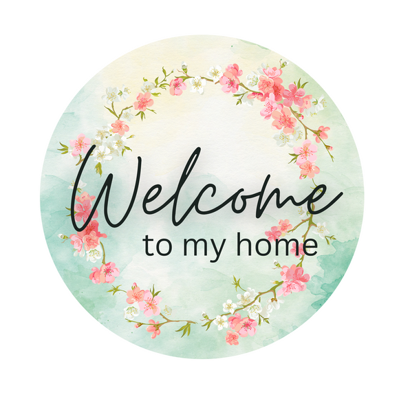 Welcome to my home green watercolor, Wreath Sign