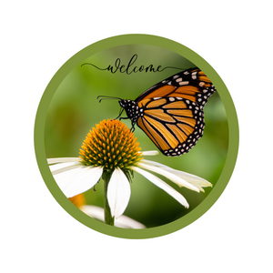 Welcome butterfly green round, Wreath Sign