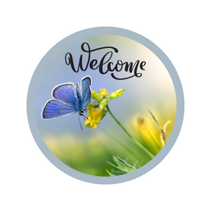 Welcome butterfly blue round, Wreath Rail, Wreath Base