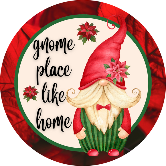 Gnome place like home poinsettia wreath sign