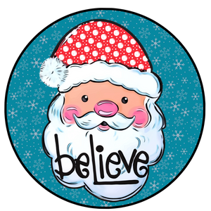 Cartoon Santa Believe - Wreath Sign