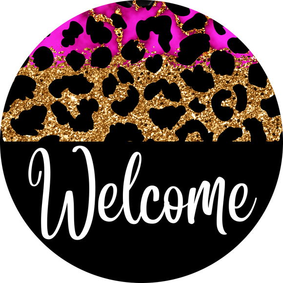 Welcome Pink and Gold Leopard Wreath Sign, Wreath Rail, Wreath Base