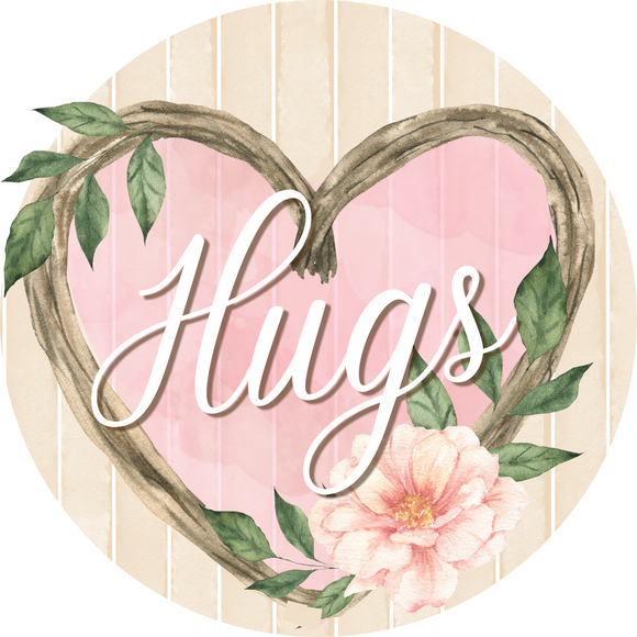 Hugs Pink Floral Heart Wreath Sign, Wreath Rail, Wreath Base