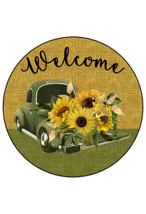 Burlap Truck with Sunflowers -Wreath Sign
