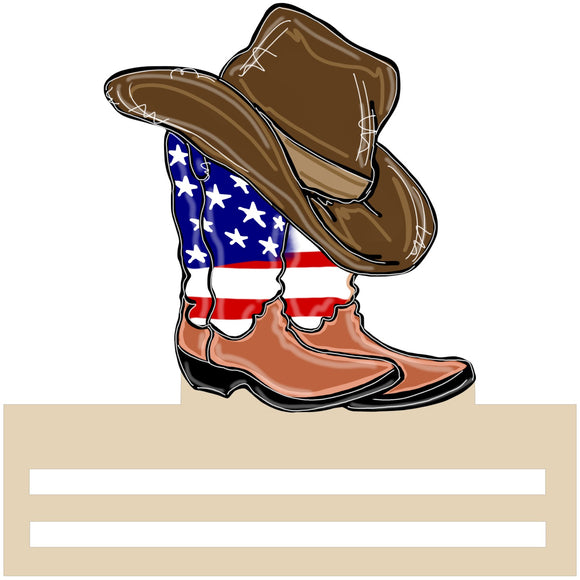 Cowboy Boots & Hat USA - Printed Wreath Rail