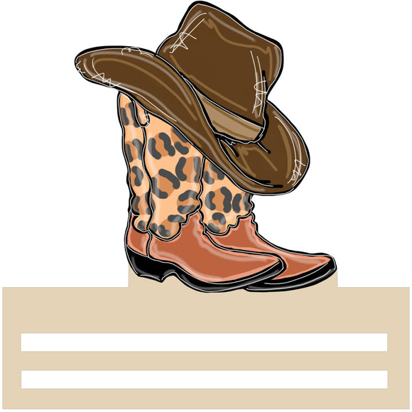 Cowboy Boots & Hat Cheetah - Printed Wreath Rail