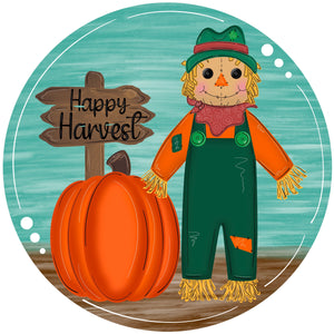 Happy Harvest Scarecrow wreath sign, wreath rail