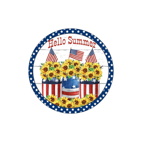 Hello Summer Patriotic Sunflowers - Wreath Sign