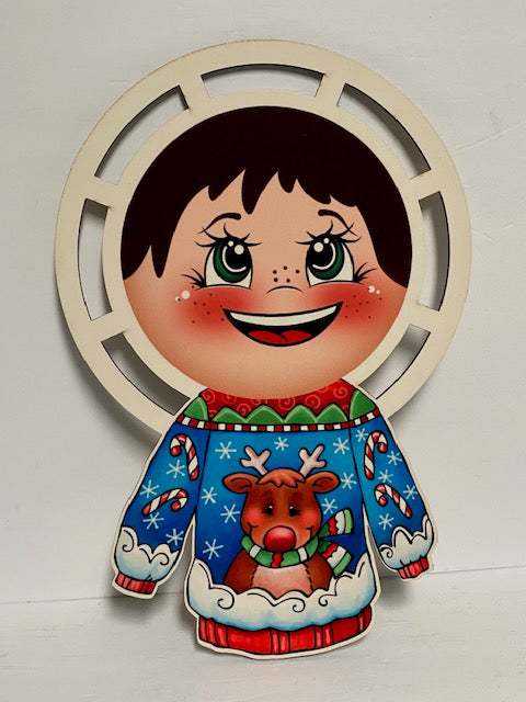 Elf with Christmas Sweater wreath rail