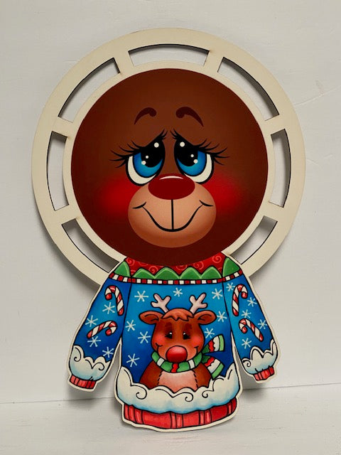 Reindeer with Christmas Sweater wreath rail