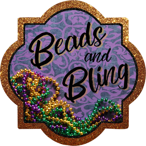 Beads and Bling Mardi Gras Quatrefoil Wreath Sign, Wreath Rail