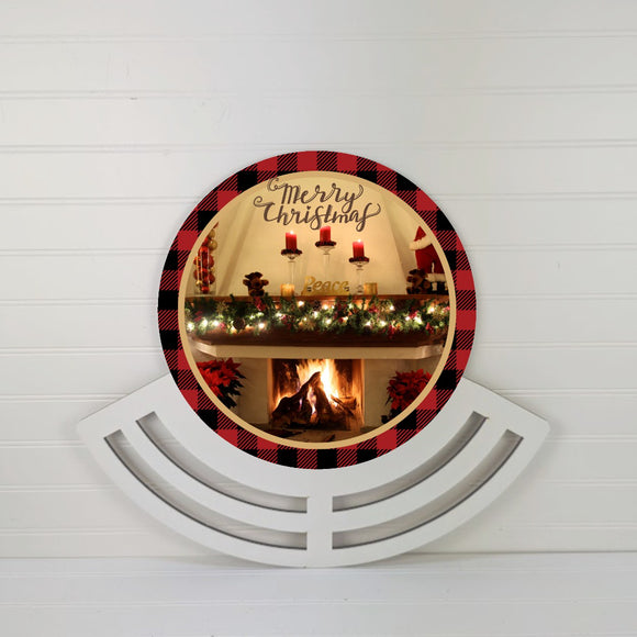 Merry Christmas fireplace wreath rail