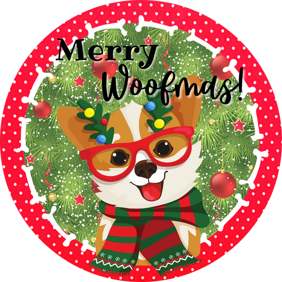 Corgi Merry Woofmas! wreath sign, wreath rail, wreath base