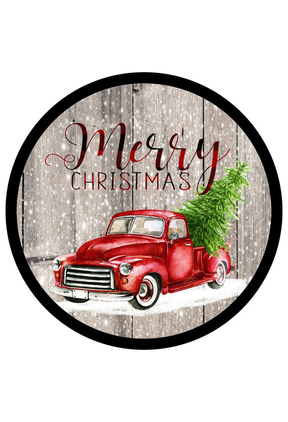 Merry Christmas Red Truck - Wreath Sign