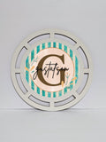 Monogram blue and white stripes- custom letter & name