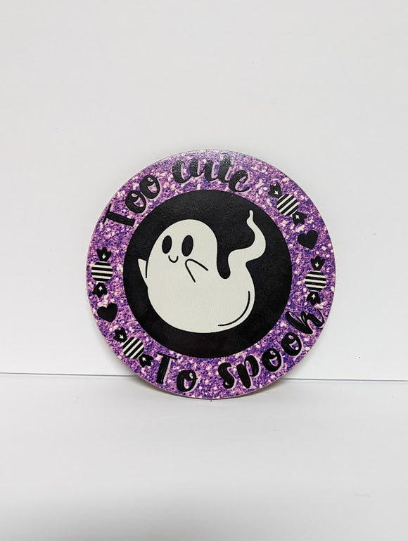 Too Cute to Spook purple wreath sign