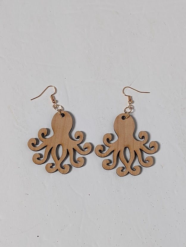 Octopus wood earrings