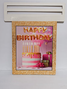 Happy Birthday pink and gold Wreath Sign, Wreath Rail