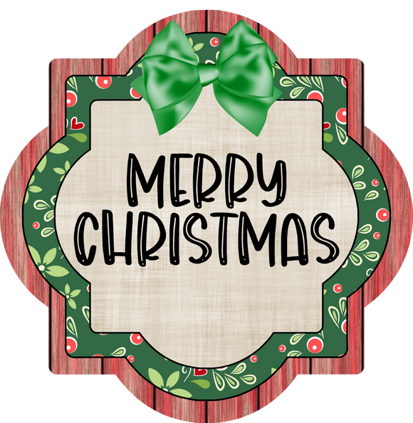 Merry Christmas Wreath - Quatrefoil Metal Wreath Sign