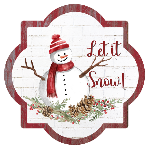 Let it Snow snowman - Quatrefoil Metal Wreath Sign