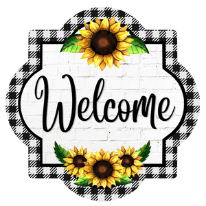 Welcome Sunflower - Quatrefoil Metal Wreath Sign