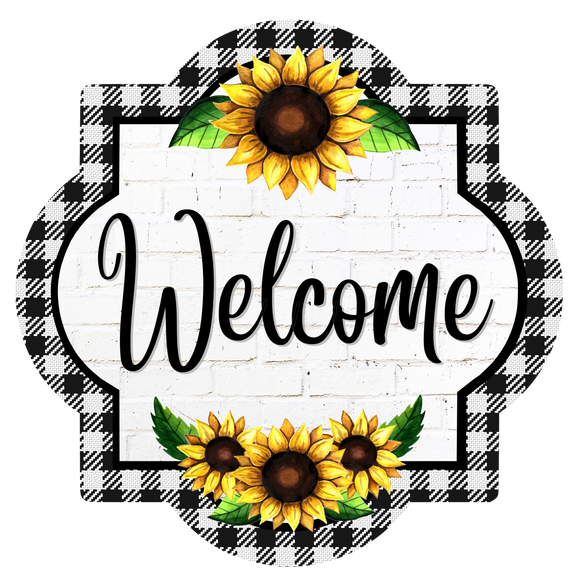 Welcome Sunflower - Quatrefoil Metal Wreath Sign