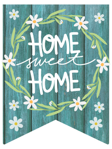Blue Wood Home Sweet Home Daisy Bunting Wreath Sign, Wreath Rail