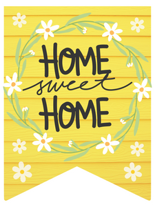 Yellow Wood Home Sweet Home Daisy Bunting Wreath Sign