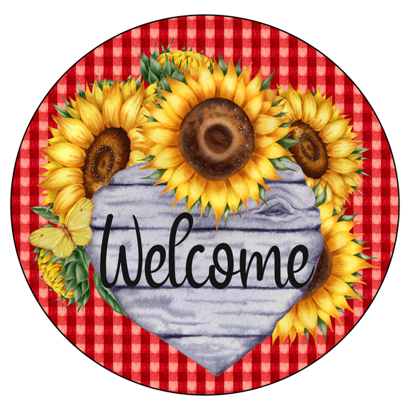 Welcome Sunflower Heart - Wreath Sign