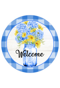 Welcome Blue Flowers - Wreath Sign