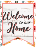 Welcome to our Home Pink Floral Bunting Wreath Sign, Wreath Rail