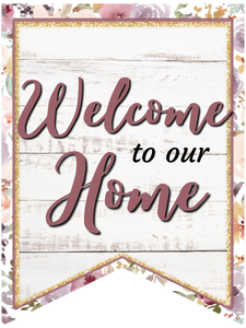 Welcome to our Home Purple Floral Bunting Wreath Sign, Wreath Rail