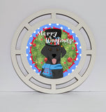 Black Labrador Merry Woofmas! wreath sign, wreath rail, wreath base
