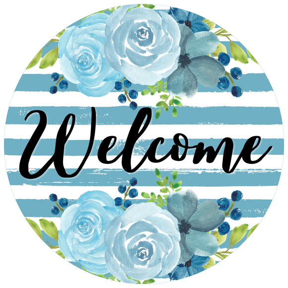 Welcome Blue Roses wreath sign, wreath rail, wreath base